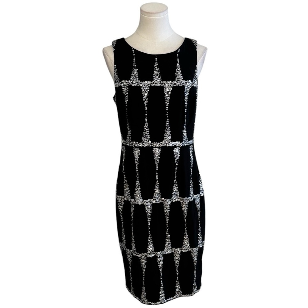 TRACY REESE Sequin Beaded Dress Black Silver Party Wedding‎ Size 8 Black Tie
